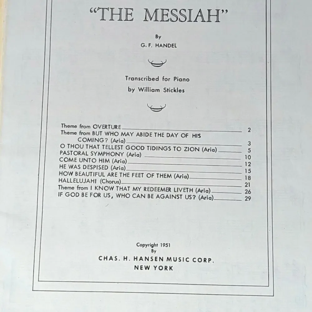 1951 The Messiah Selections Piano Book G.F. Handel Sotfcover Book